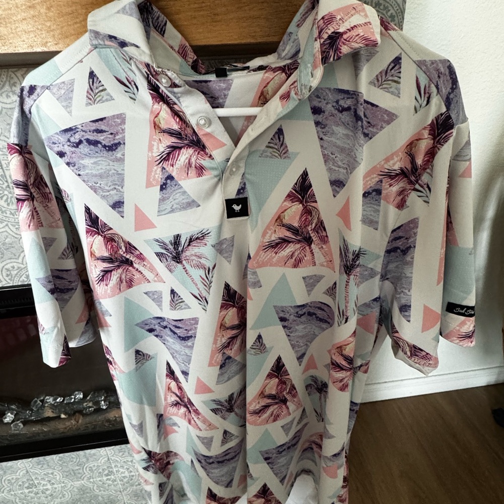 Bad Birdie Geometric Pattern Polo Shirt